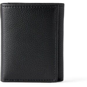 Men's Classic Grain Leather Lined Cotton Black Wallet Card Style Slip Pocket